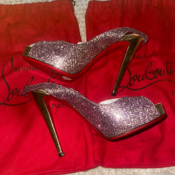 Authentic CHRISTIAN LOUBOUTIN glitter heals pink gold  SIZE 38 (8US) sling back - Picture 10 of 11